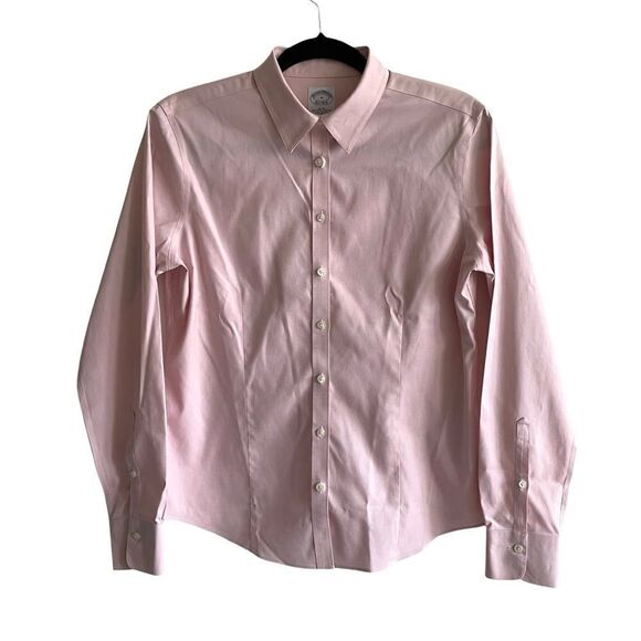 BROOKS BROTHERS Cotton Stretch Button Front Fitted Long Sleeve Shirt Pink 6 - Picture 5 of 7